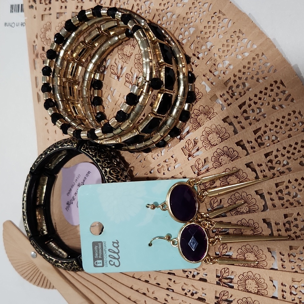 2 bracelets and a pair of dangle earrings